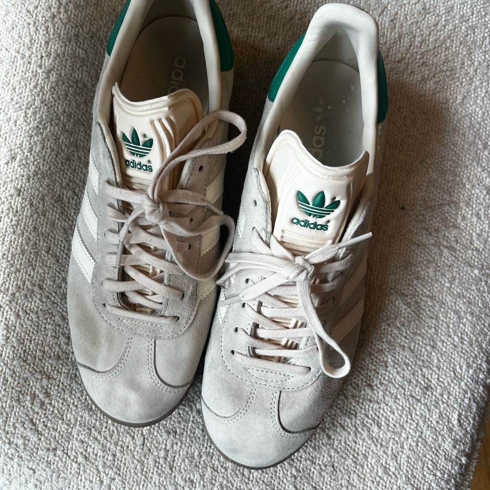 Adidas Men's Cream and Green Sneakers